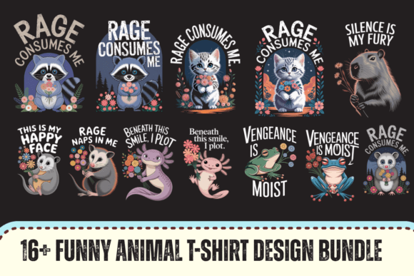16 Funny Animal T-Shirt Design Bundle