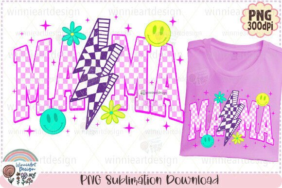 Checkered Mama Pink Lightning Bolt PNG: Graphics for T-Shirt Designs