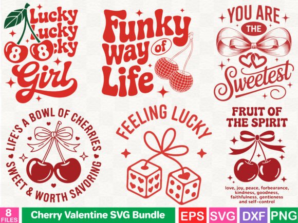 Cherry Valentine SVG Bundle: Graphics & T-Shirt Designs
