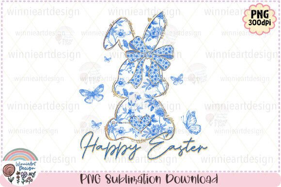Glitter Easter Bunny Blue Chinoiserie Graphics