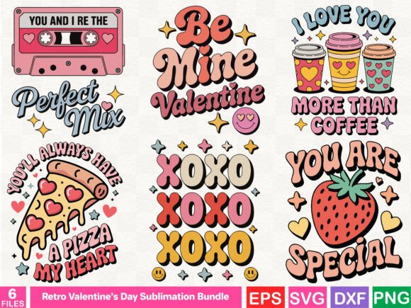Retro Valentine's Day Sublimation Graphics & T-Shirt Bundle