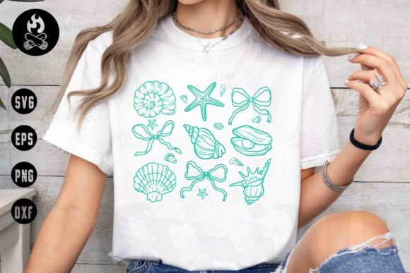Sea Shell and Bow Summer Icons Beach SVG Graphics
